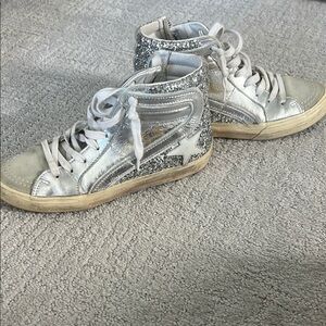 Golden Goose Silver and White High-Top Sneakers